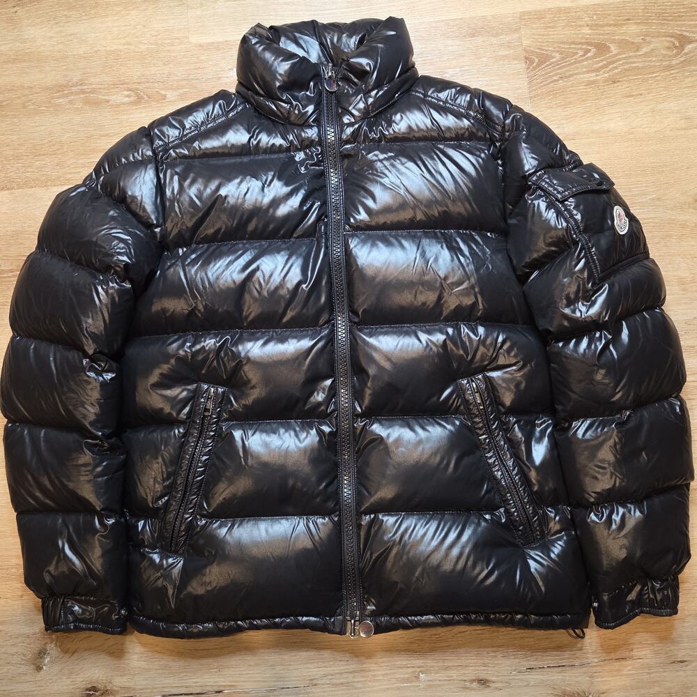 Moncler Maya Giubbotto Men's 6 3XL Black Glossy Down Puffer Jacket No Hood